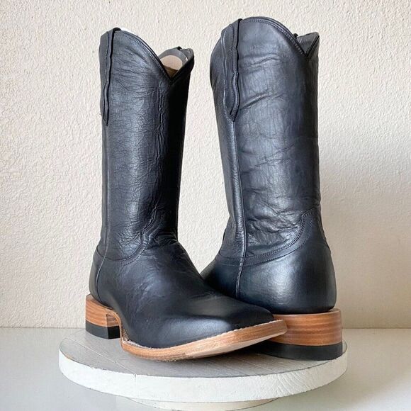 NEW Capitan Mens Cowboy Boots FT WORTH Rivercrest 9D Black Leather Square Toe - Picture 1 of 10